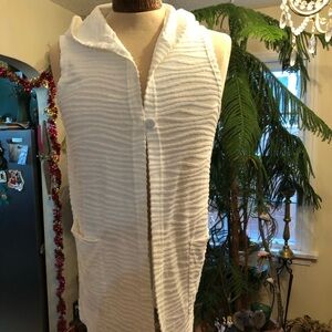 - Womens white beach robe with hood.